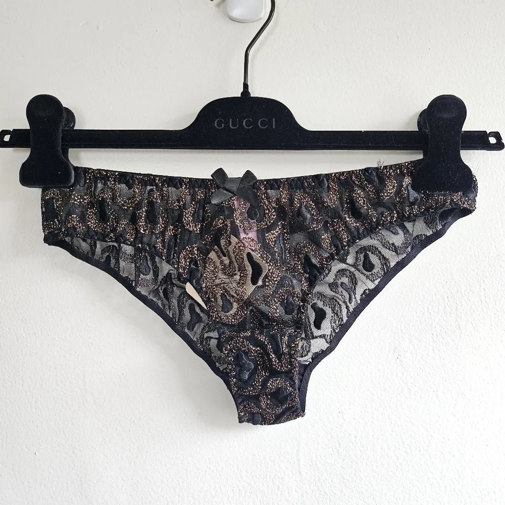 New Agent Provocateur Gina Leopard Print Black/Gold Brief Panties AP 3/Medium